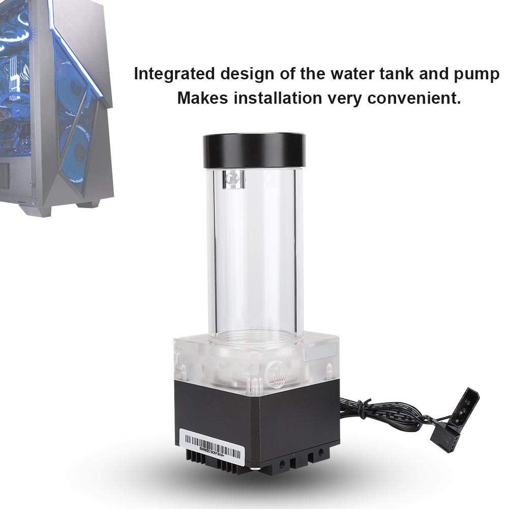 Pumpen-/Ausgleichsbehälter-Kombination für Wasserkühlungssystem, 800 l/h CPU-Wasserkühlungspumpe Radiator, integriert, POM PMMA PUB-FS6PD-17 (Schwarz)