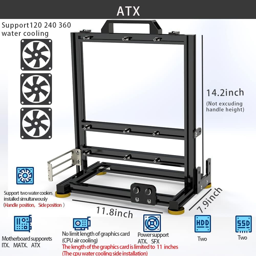 PC Creative Assembly Frame Test Bench，Open Air Frame Case, DIY Computer Motherboard Case Rack, ITX ATX MATX/EATX Open Aluminum Frame Chassis (ATX)