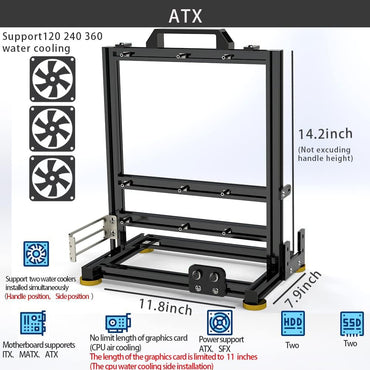 PC Creative Assembly Frame Test Bench，Open Air Frame Case, DIY Computer Motherboard Case Rack, ITX ATX MATX/EATX Open Aluminum Frame Chassis (ATX)