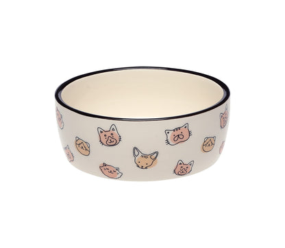 Pearhead Ceramic Bowl, Holds 2 Cups, Cute Whisker-Friendly Dish with Cat Face Design, Non-Slip, Microwave and Dishwasher Safe, Small/Medium
