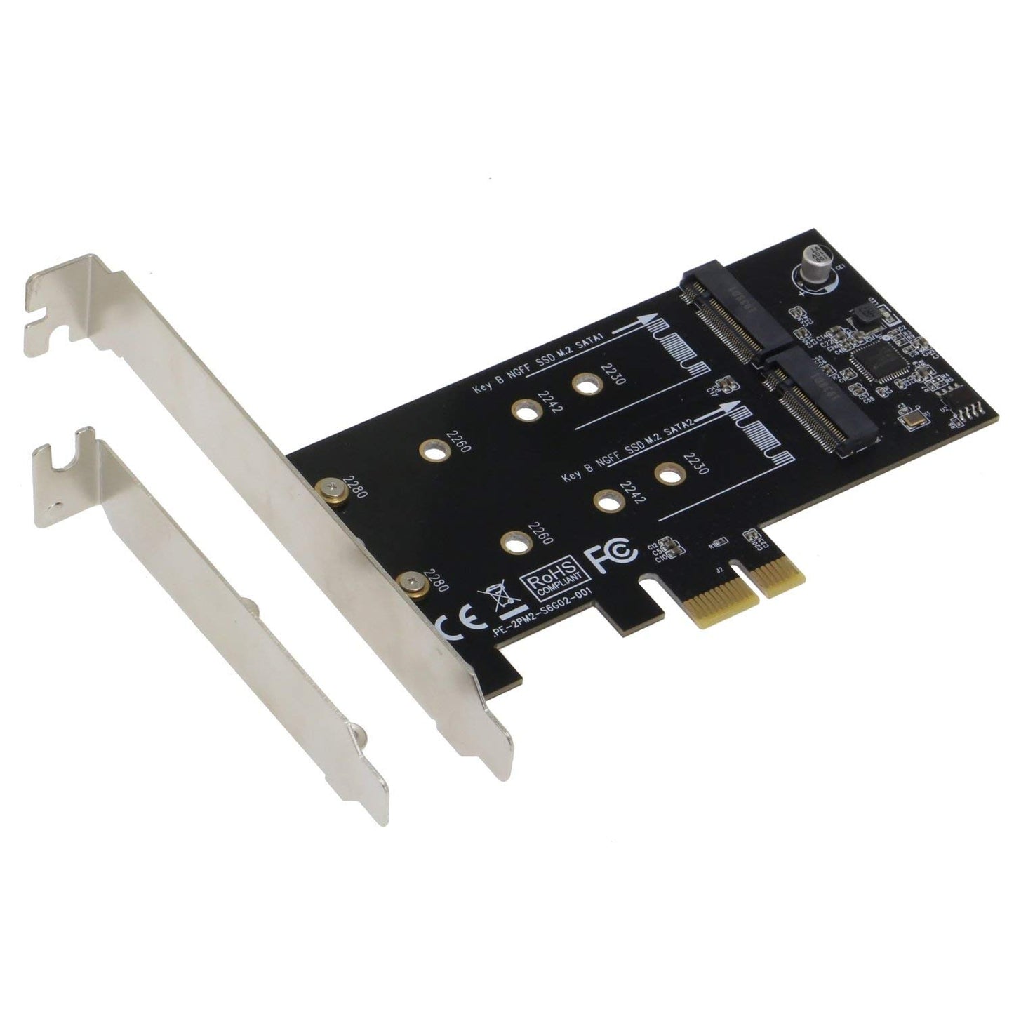 Sedna - PCI Express Dual M2 (Key B SATA 6G) SSD Adapter with Low Profile Bracket (SSD not Included)