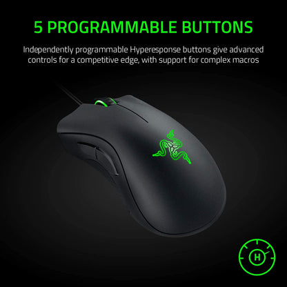 Razer DeathAdder Essential Gaming-Maus: Optischer Sensor mit 6400 DPI – 5 programmierbare Tasten – Mechanische Schalter – Gummierte Seitengriffe – Klassisches Schwarz