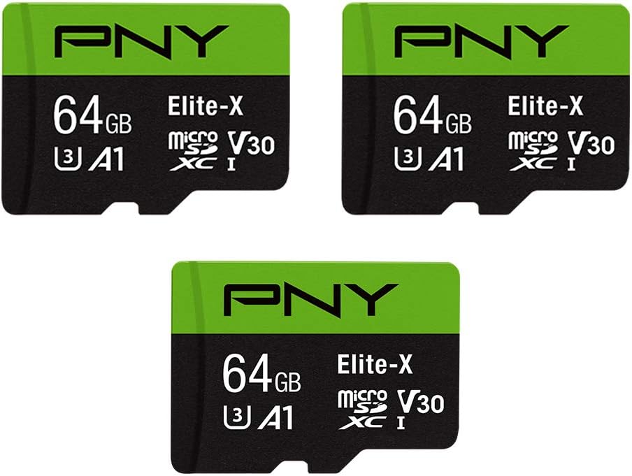 PNY 64GB Elite-X Class 10 U3 V30 microSDXC Flash Memory Card, 3 Count (Pack of 1) - 100MB/s, Class 10, U3, V30, A1, 4K UHD, Full HD, UHS-I, Micro SD