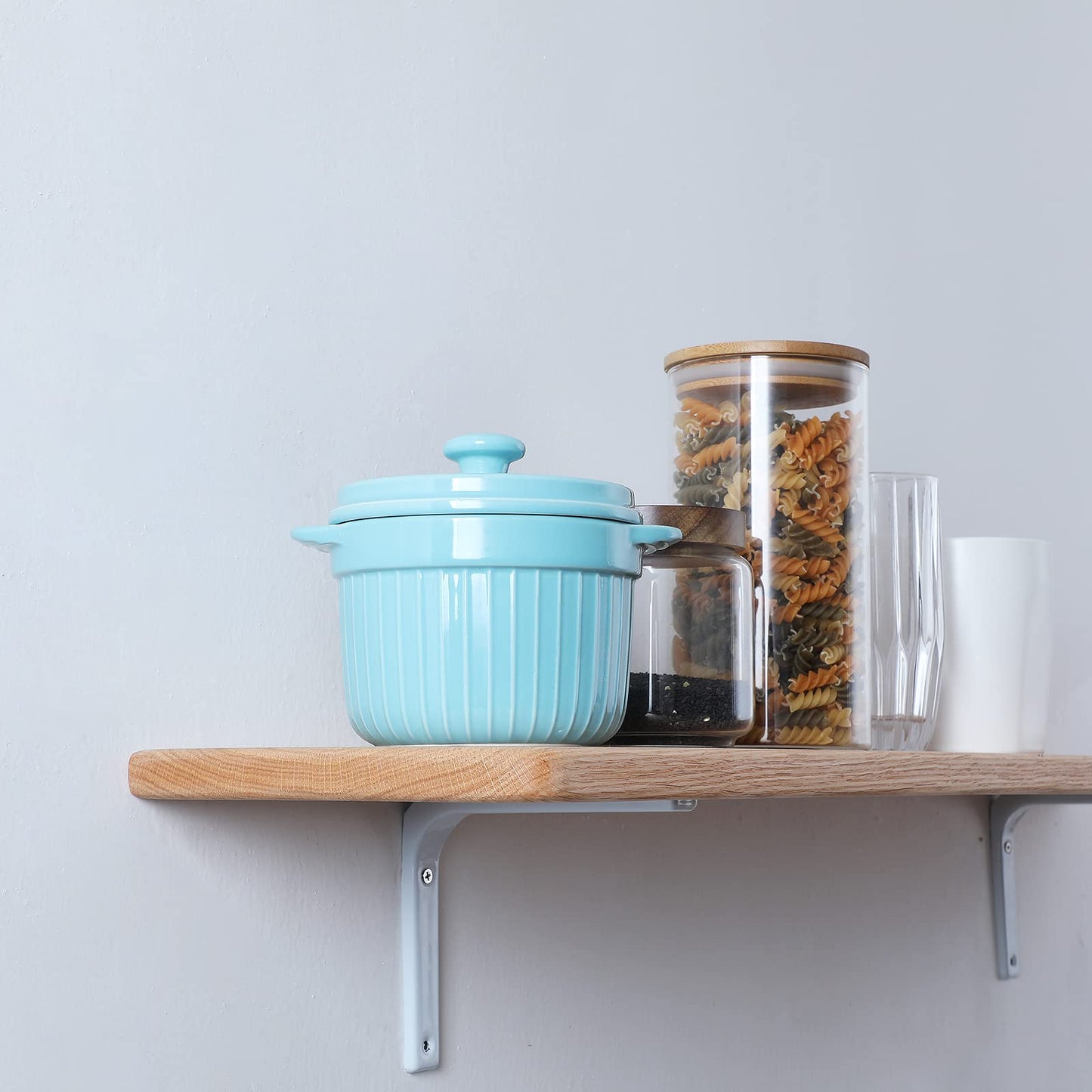 ONTUBE Ceramic Bacon Grease Container Keeper with Strainer, Frying Oil Storage Can, Turquoise