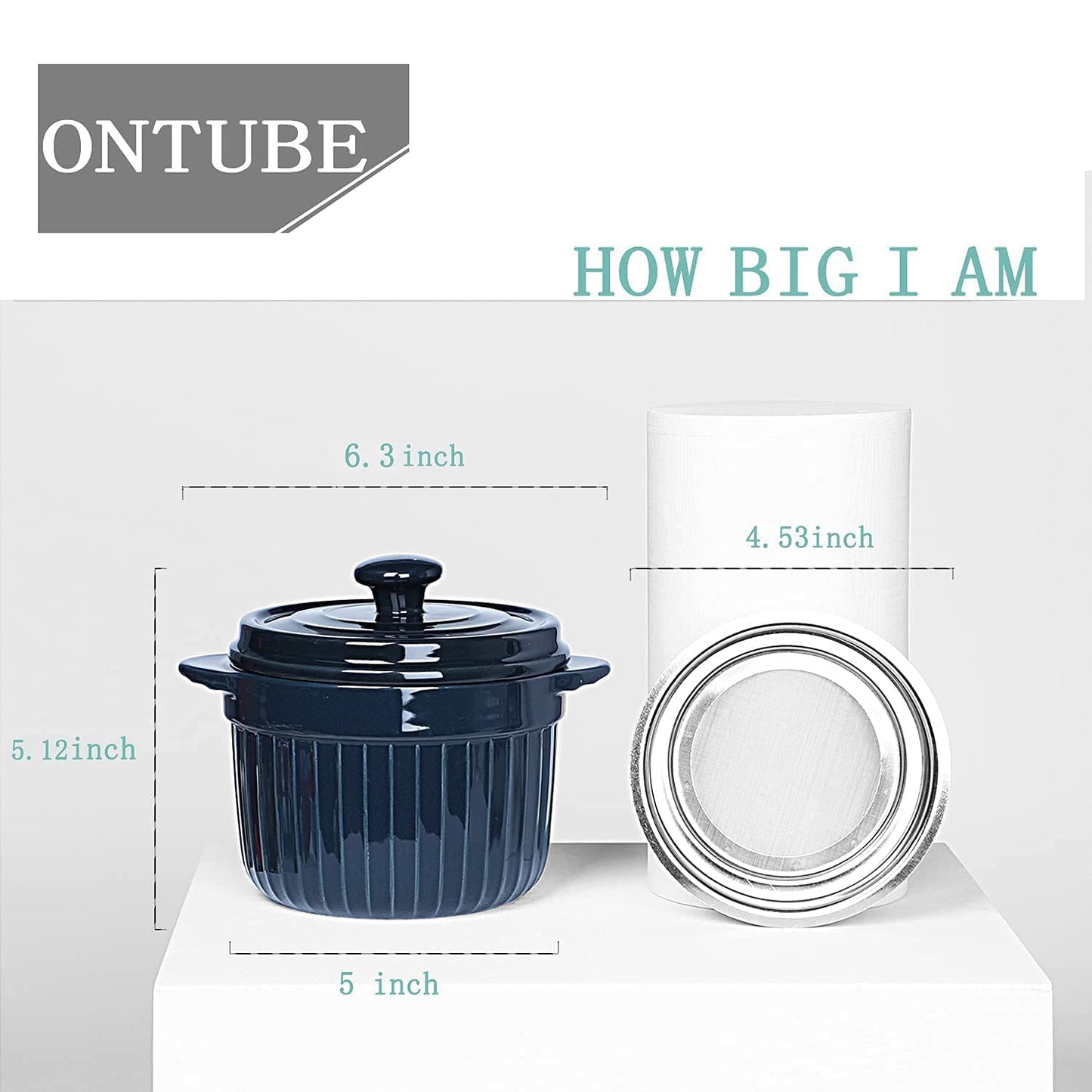 ONTUBE Ceramic Bacon Grease Container Keeper with Strainer, Frying Oil Storage Can, Turquoise