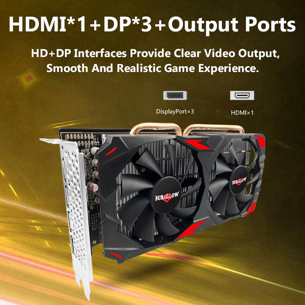 SURALLOW RX 580 8GB Graphics Card, 2048SP,GDDR5,256 Bit Graphics Card for Gaming PC,PCIE 3.0,Twin Freeze Fans Computer Video Card with HDMI/DP/Ports