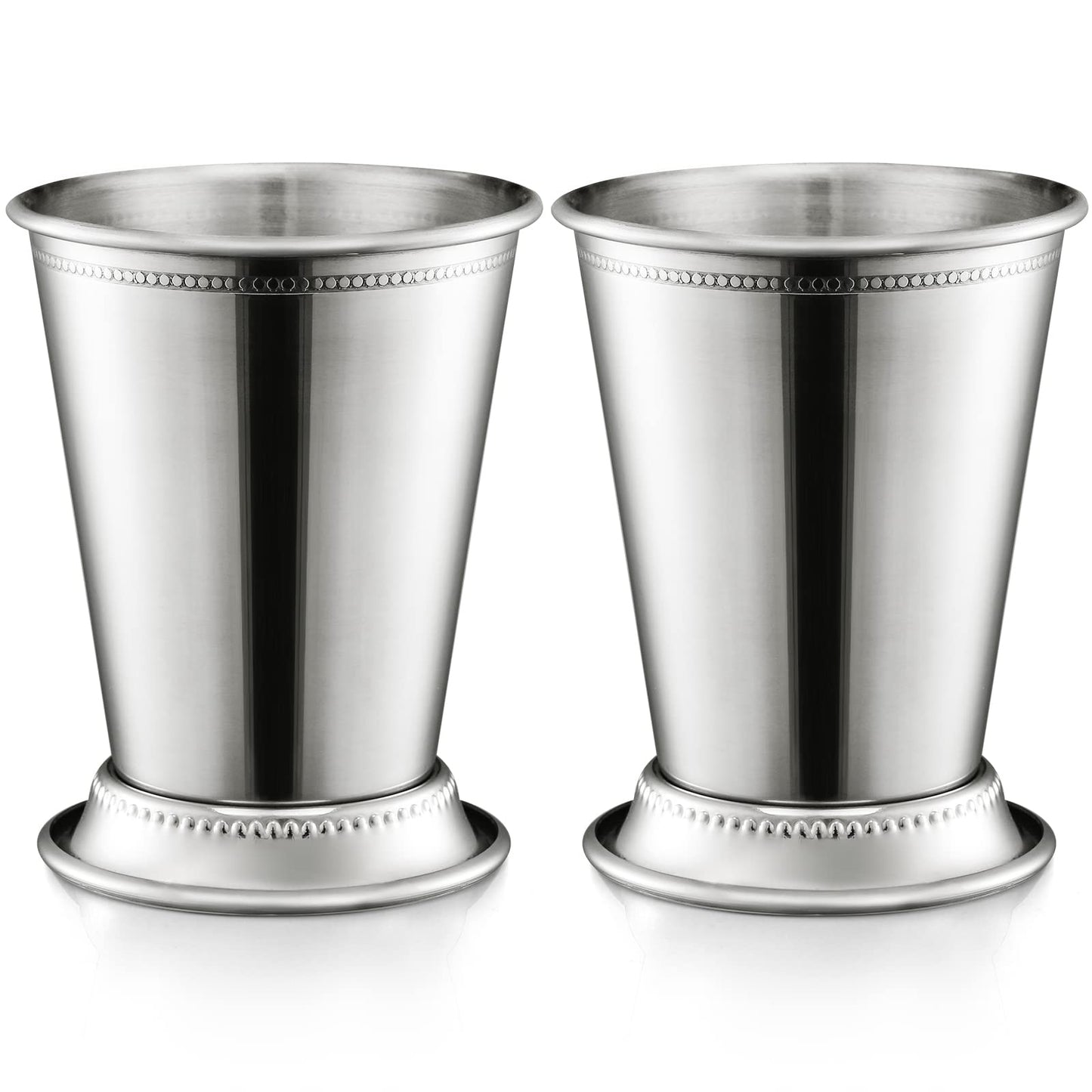 ZEAYEA Set of 2 Mint Julep Cups, Classic Stainless Steel Glasses for Party Bar Home Restaurant, 12 oz Metal Cocktail Glasses for Beer Juice Beverage, Silver
