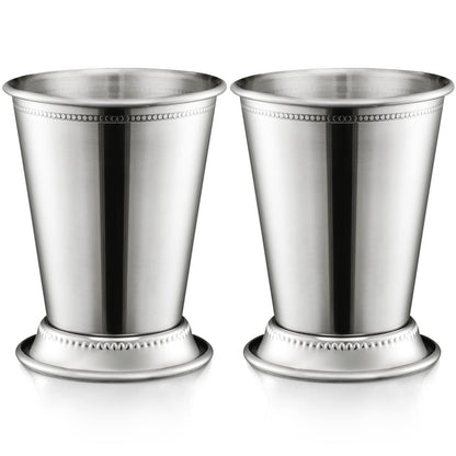 ZEAYEA Set of 2 Mint Julep Cups, Classic Stainless Steel Glasses for Party Bar Home Restaurant, 12 oz Metal Cocktail Glasses for Beer Juice Beverage, Silver