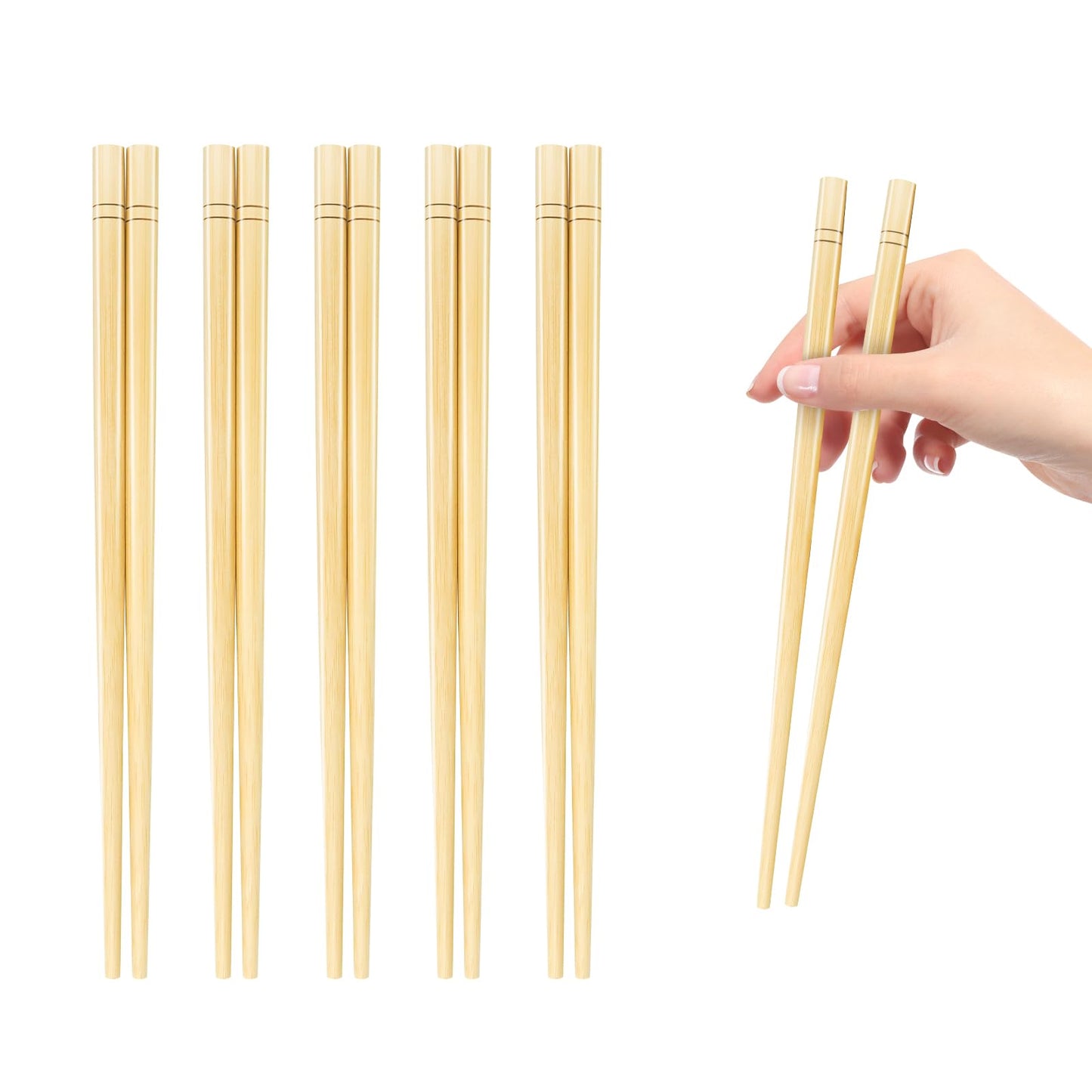 9.5 Inch X 5 Pairs Chopsticks,Reusable,Simplea and Minimalistic Design,More Size Choices 7"/9.5"/12"