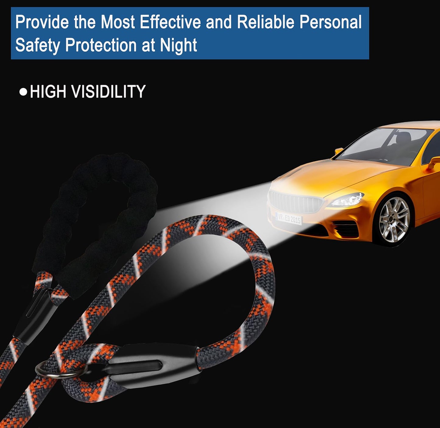 Hundeleine, 1,8 m lange, robuste Hundeleine, strapazierfähige Premium-Qualität, starke Seil-Schlupfleine mit komfortablem, gepolstertem Griff und hochreflektierenden Fäden für kleine, mittlere und große Hunde, (Schwarz) 