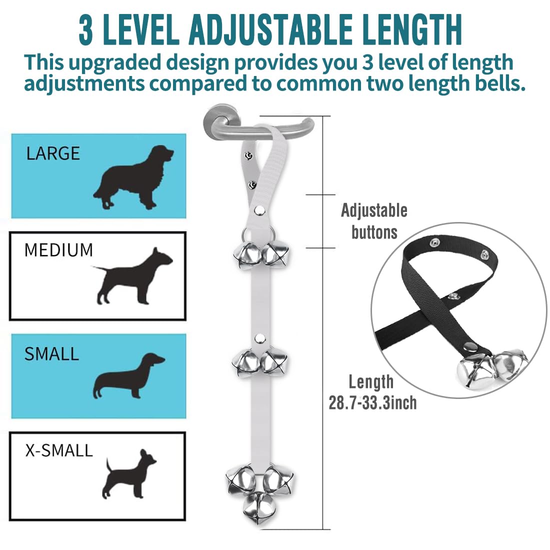 BLUETREE Hunde-Türklingeln Premium-Qualität, Trainings-Toilettenklingel, verstellbare Türklingel, Hunde-Türklingeln für die einfache Stubenreinheitserziehung Ihres Welpen - 7 extra große, laute 1,4-Türklingeln 