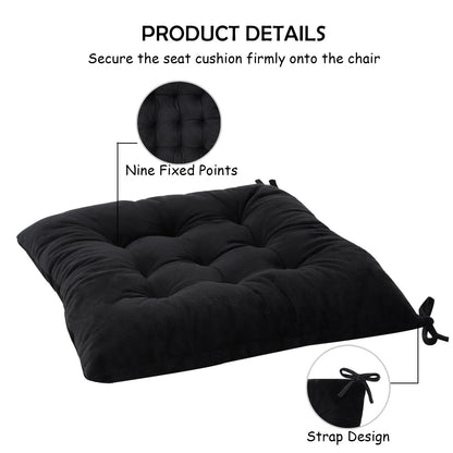 MissSoul 2er-Set Stuhlkissen für Esszimmerstühle mit Bändern, rutschfeste Stuhlkissen für Küche und Esszimmer, auch für Büro, Wohnzimmer und Außenbereich geeignet, 39,4 cm (15,5 Zoll) – Schwarz