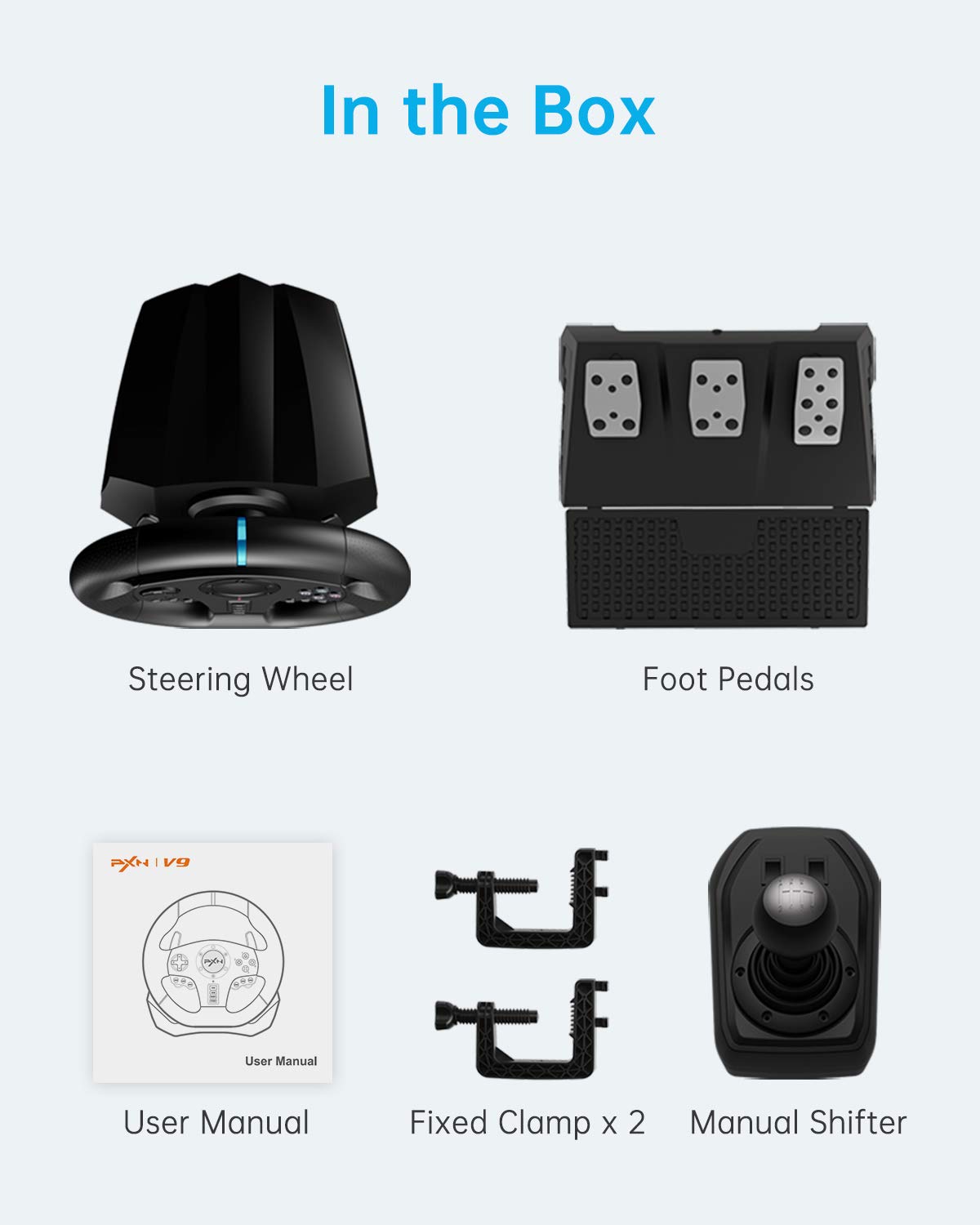 PXN V9 Gaming-Rennlenkrad mit Pedalen und Schalthebel, 270/900 Grad Lenkrad für PC, Xbox One, Xbox Series X/S, PS4, PS3 und Switch 