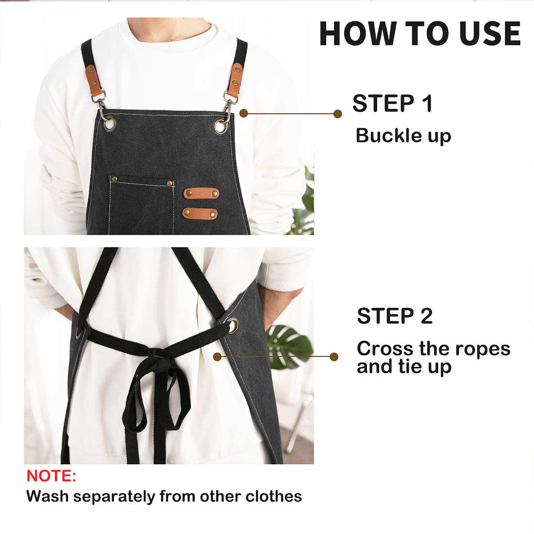 ZOMAO Kochschürze, Baumwoll-Canvas-Schürze mit gekreuztem Rückenteil und Taschen für Damen und Herren, verstellbare Träger und große Taschen, Küchenschürze zum Kochen und Backen 