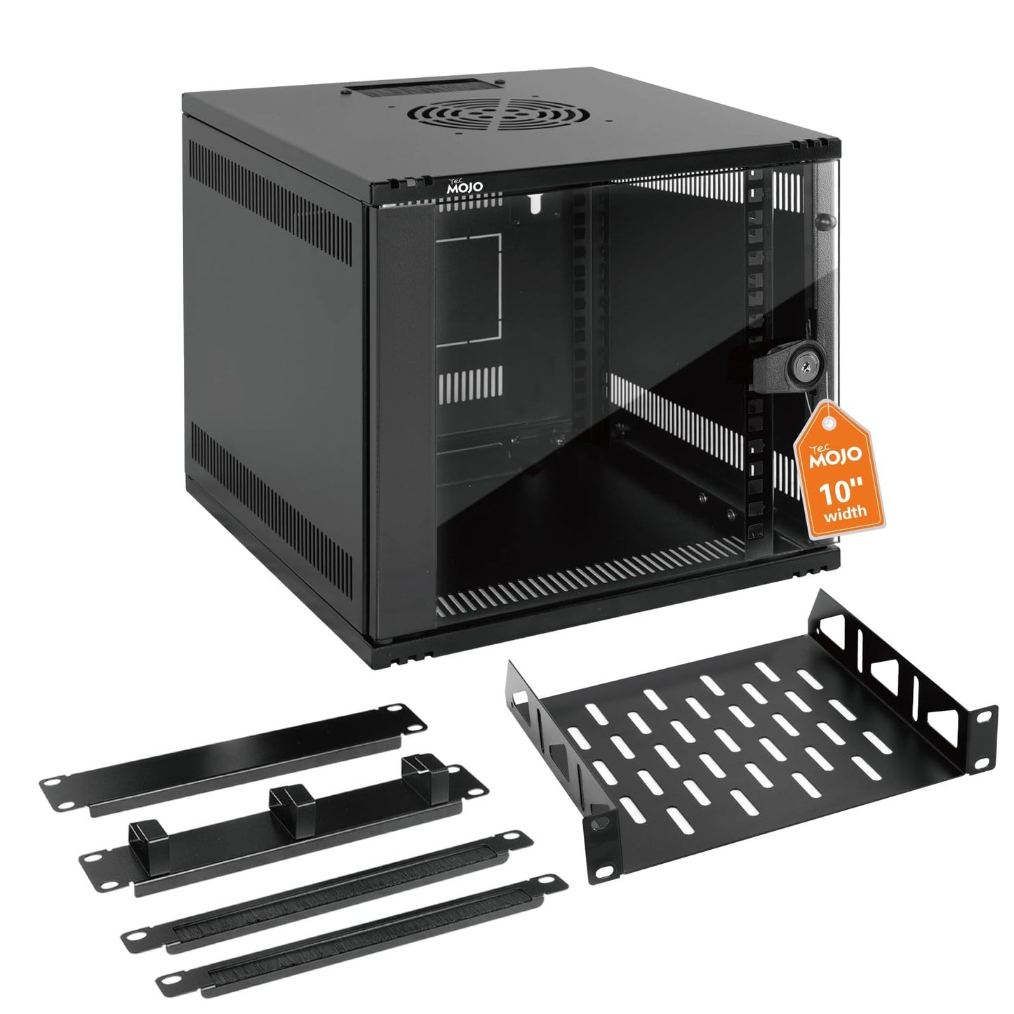 Tecmojo 6U 10-Zoll-Rack, Wandmontage-Netzwerkschrank-Set, 12,3 B x 13 T x 11,8 H Zoll – Tragfähigkeit 50 kg, Schwarzes 10-Zoll-Wandgehäuse-Server-Rack-Set
