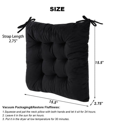 MissSoul 2er-Set Stuhlkissen für Esszimmerstühle mit Bändern, rutschfeste Stuhlkissen für Küche und Esszimmer, auch für Büro, Wohnzimmer und Außenbereich geeignet, 39,4 cm (15,5 Zoll) – Schwarz