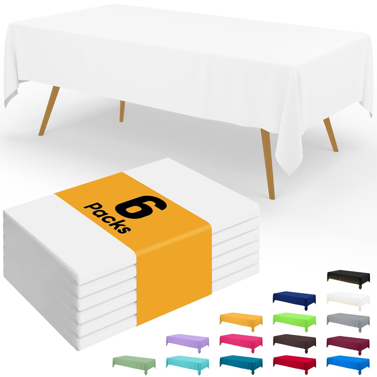 Smiry Disposable Table Cloth - 6 Pack, 54 x 108 Inch Waterproof Rectangle Tablecloths for Parties, Decorative Plastic Table Cover, Leakproof & Sturdy, White