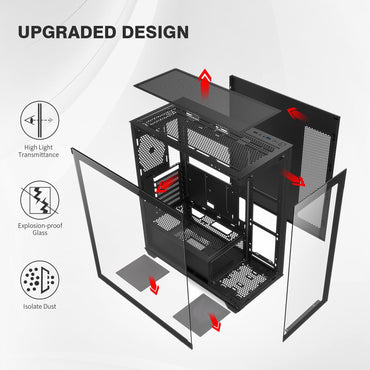 RUIX OV603 ATX Mid-Tower PC Case, Spacious High-Airflow Gaming Case with 4 x 120mm PWM ARGB Fans, USB 3.0 & Type-C Ports, Tempered Glass, Large Capacity Computer Case - Black