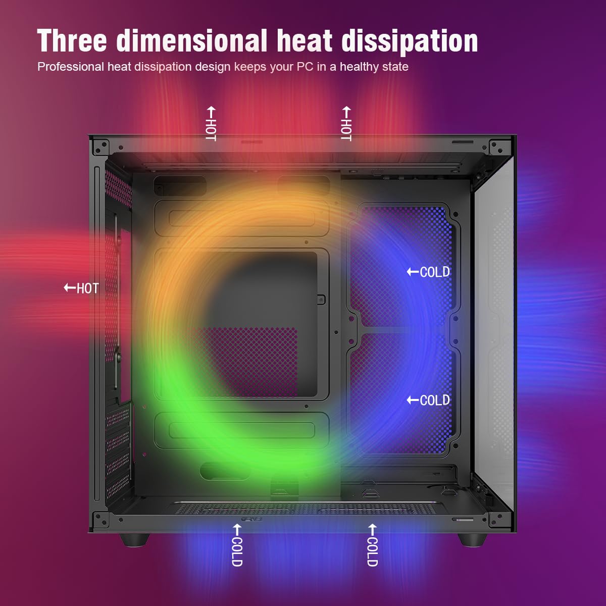 RUIX OV502 M-ATX Mini-Tower PC Case, Pre-Installed 3 x 120mm Prism ARGB PWM Fans, 180° Panoramic Tempered Glass Panel, USB 3.0 Ports, Compact High-Airflow Gaming Computer Case - Black