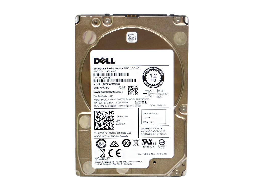 Seagate 1.2TB HDD 10K RPM 2.5" 12Gb/s SAS Hard Disk Drive Model: ST1200MM0088 DP/N: WXPCX