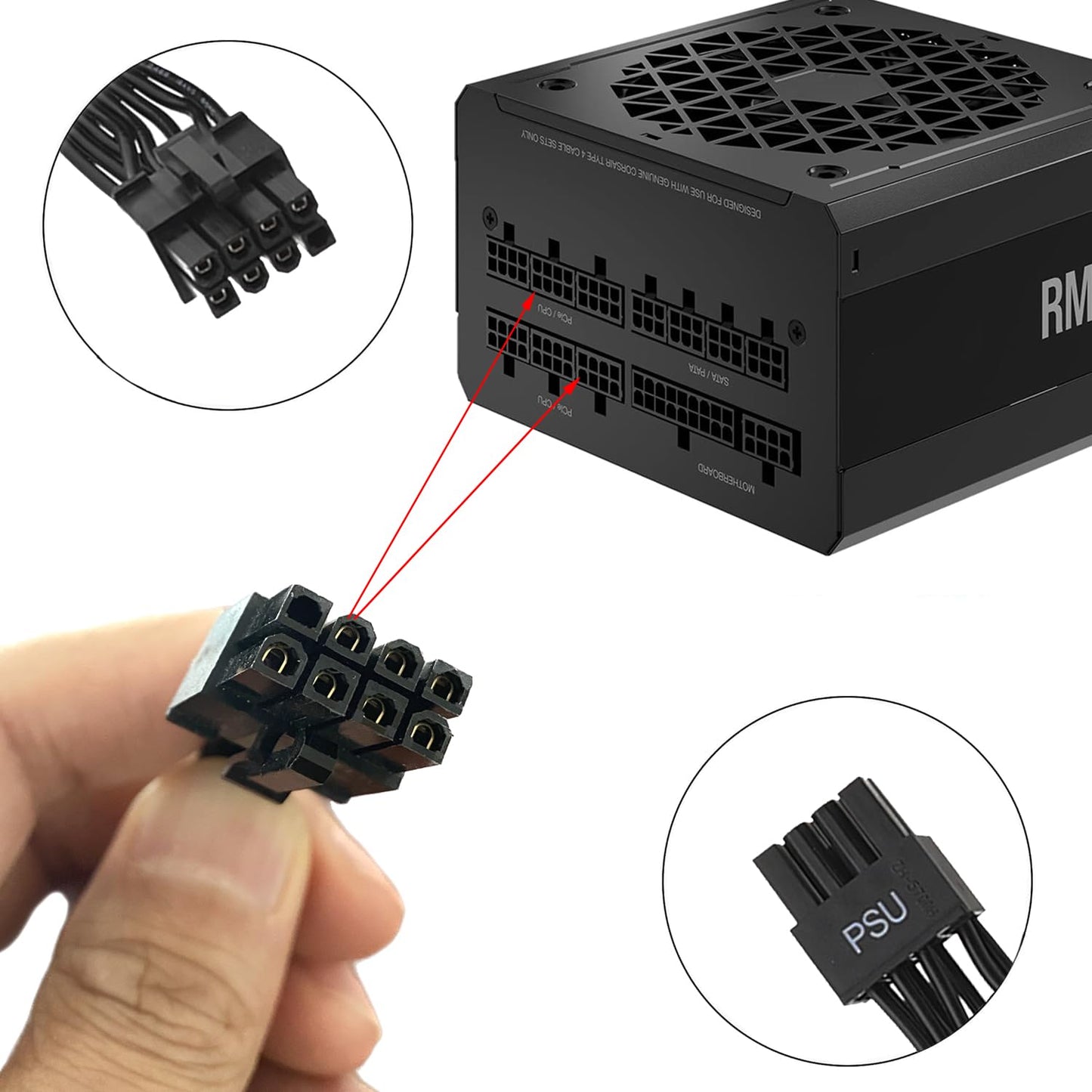 PCIe-Kabel für Corsair, 25 Zoll langes 8-Pin-Netzteilstecker-auf-6+2-Pin-Grafikkartenstecker-Stromkabel für Thermaltake, ARESGAME modulares Netzteil (Schwarz) 