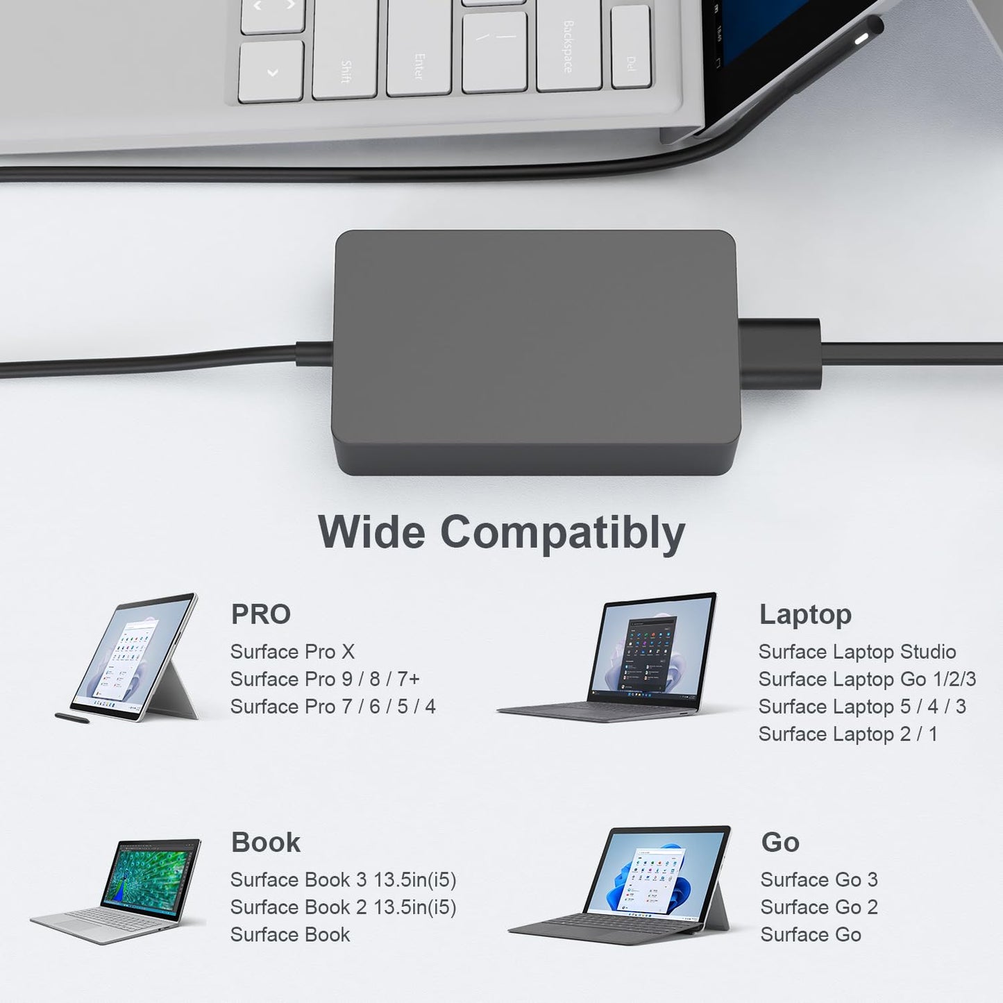 Surface Book Charger, AYNEFF 15V 4A 65W Surface Pro Power Supply Compatible with Microsoft Surface Book Surface Laptop Surface Pro 9 Pro 8 Pro 7 Pro 6 Pro 4 X, Surface Go, 5.9ft DC Cable with USB 5V