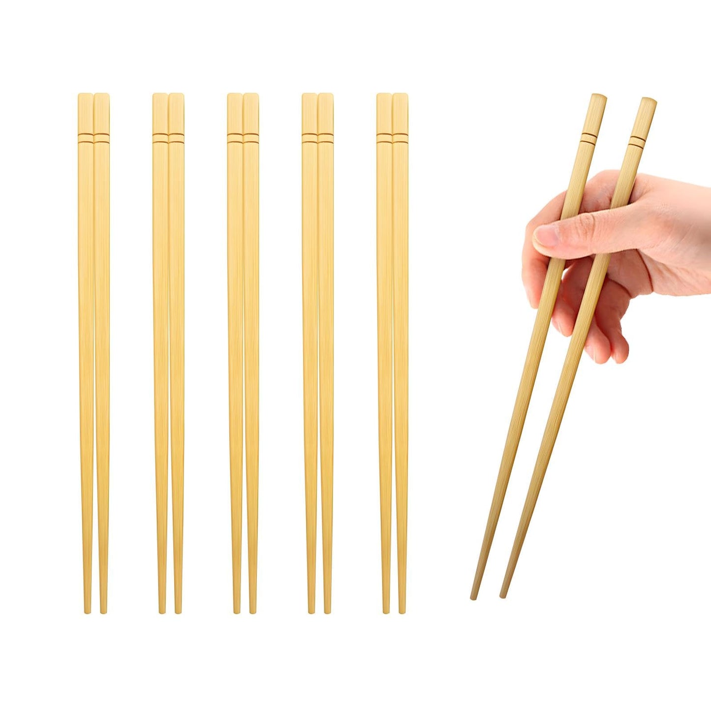 9.5 Inch X 5 Pairs Chopsticks,Reusable,Simplea and Minimalistic Design,More Size Choices 7"/9.5"/12"