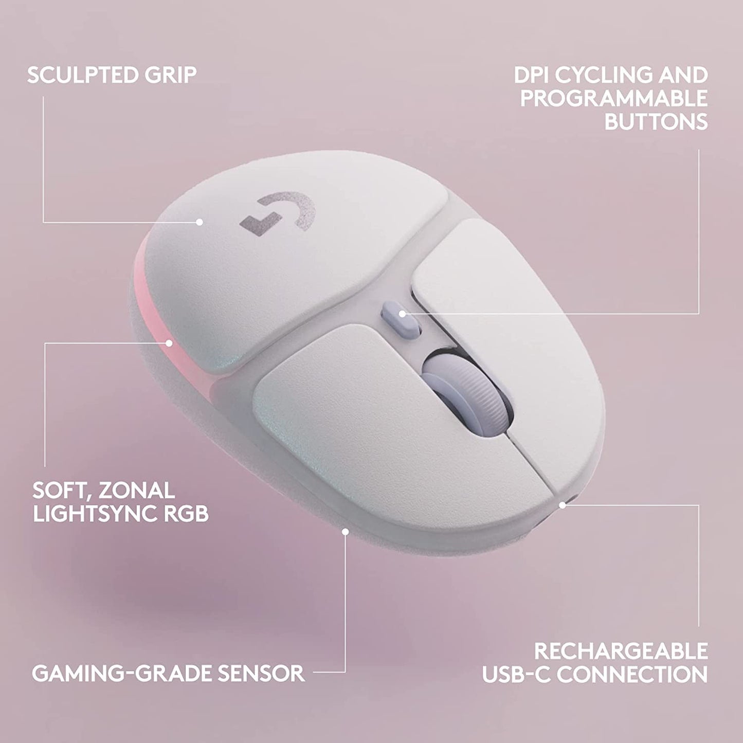 Logitech G705 Wireless Gaming Mouse, Customizable LIGHTSYNC RGB Lighting, Lightspeed Wireless, Bluetooth Connectivity, Lightweight, PC/Mac/Laptop - White Mist