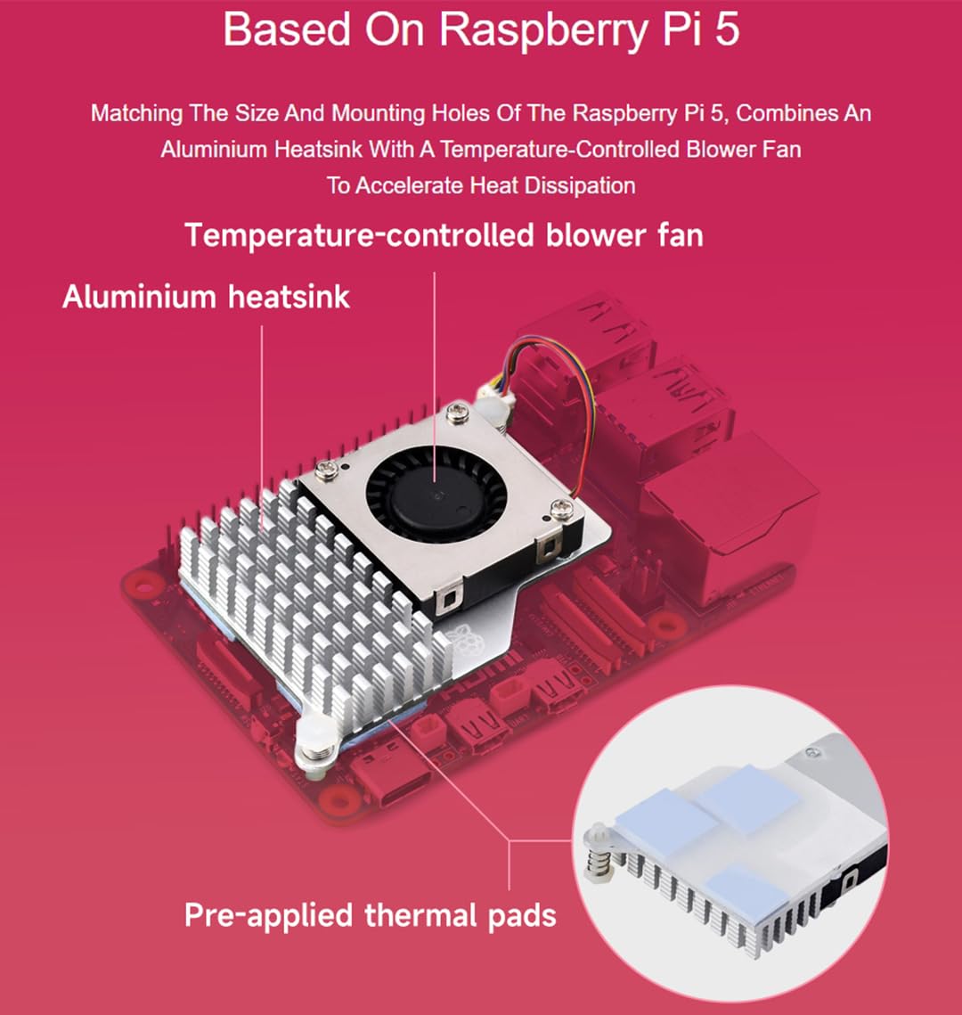 Official Active Cooler for Raspberry Pi 5, Combines an Aluminium Heatsink with a Temperature-Controlled Blower Fan to Accelerate Heat Dissipation
