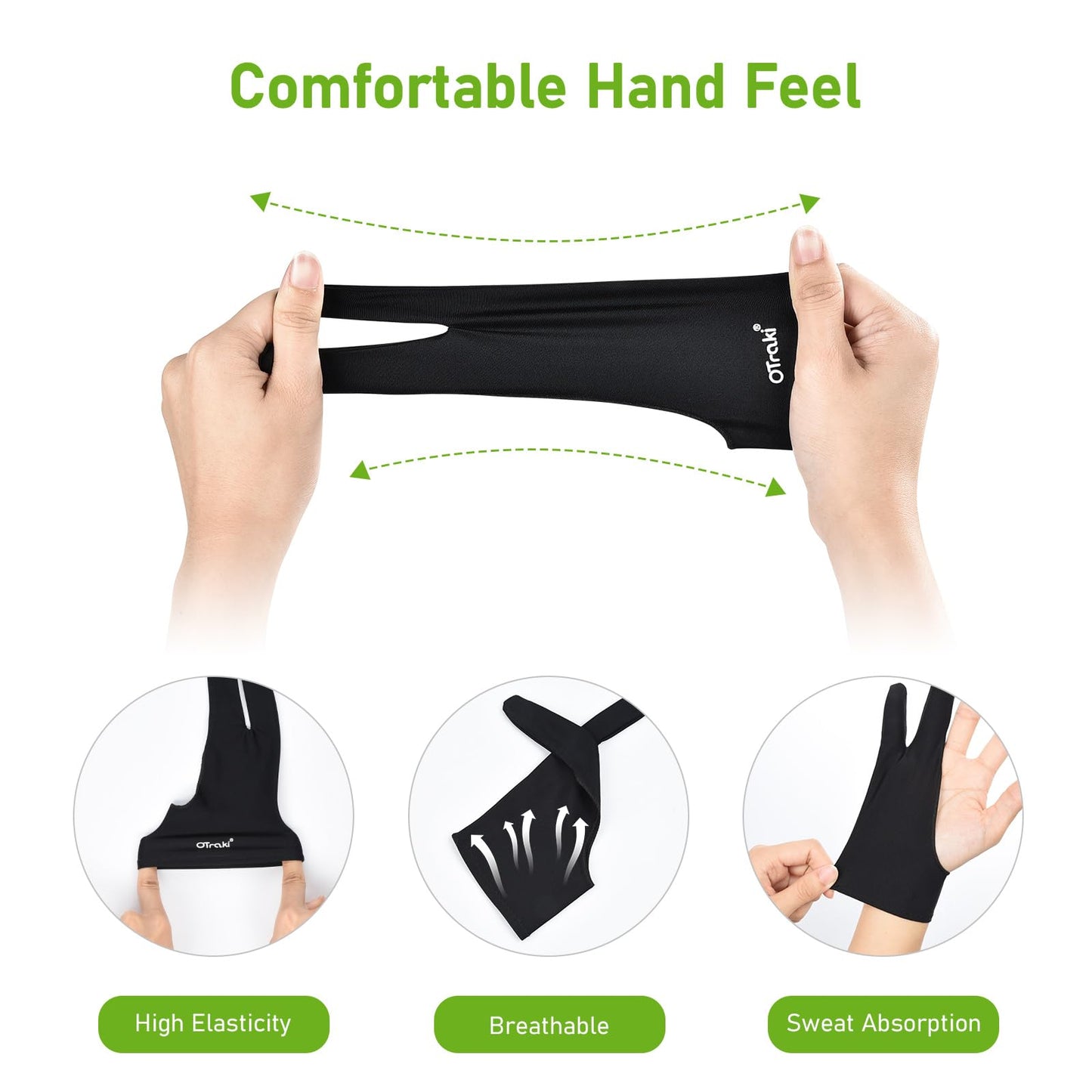 OTraki Zeichenhandschuhe, 4er-Pack, Künstlerhandschuhe für digitale Kunst, Einheitsgröße, mit zwei Fingern, für Grafiktablett, rechte Hand, geeignet für Rechts- und Linkshänder, 7,5 x 20 cm