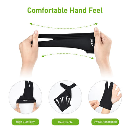 OTraki Zeichenhandschuhe, 4er-Pack, Künstlerhandschuhe für digitale Kunst, Einheitsgröße, mit zwei Fingern, für Grafiktablett, rechte Hand, geeignet für Rechts- und Linkshänder, 7,5 x 20 cm