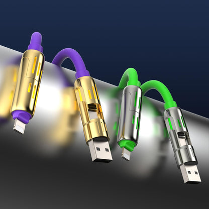 MFish 240W 4-in-1 Universal-USB-Ladekabel [2er-Pack, 2 m] - Schnellladekabel mit USB-A, Dual-USB-C und Lightning, für iPhone 14/15/16/17 Serie, iPad, MacBook und mehr (2er-Pack, Lila + Grün, 2 m)