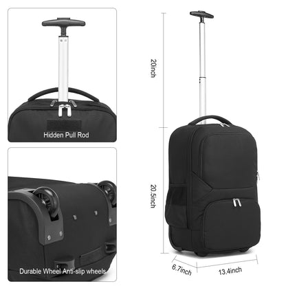 seyfocnia Rolling Backpack,Travel Bag with Shoe Compartment Roller Backpacks Wheeled Business Backpack Luggage Carry on Backpack with Wheels for Men Women-Black