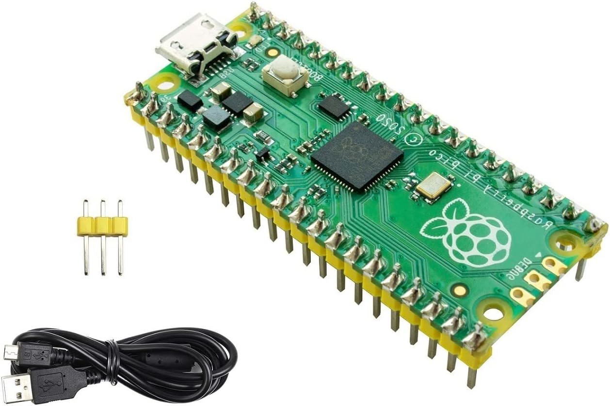 Waveshare Raspberry Pi Pico Mikrocontroller-Board mit RP2040 Chip, Dual-Core Arm Cortex M0+ Prozessor, 264 KB SRAM, 2 MB Flash, 26x GPIO, SPI, I2C, UART, PWM, ADC, USB 1.1, inklusive Stiftleiste und Kabel 