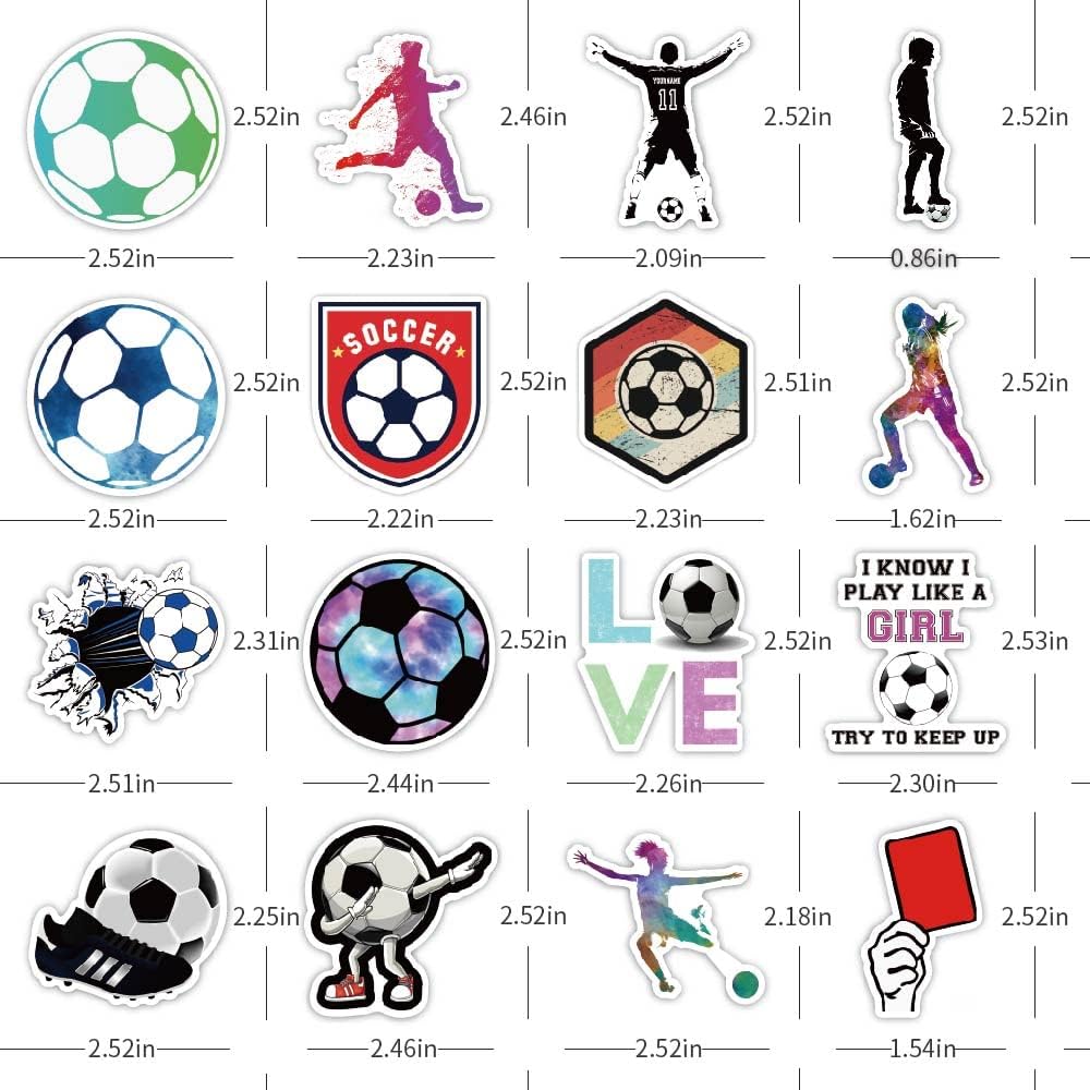 Soccer Stickers |100 Pcs Soccer Waterproof Vinyl Decals for Water Bottles Laptop Car Luggage Cup Computer Mobile Phone Skateboard Decor