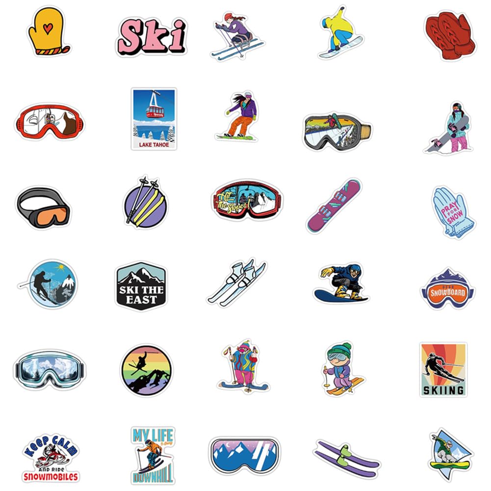 Skiing Stickers | 50 Pcs Winter Skiing Sports Waterproof Vinyl Stickers for Helmet Snowboard Water Bottles Bicycle Laptop Refrigerator Luggage Computer Mobile Phone Bike Decals