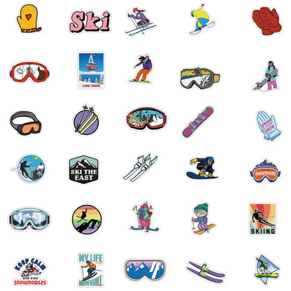 Skiing Stickers | 50 Pcs Winter Skiing Sports Waterproof Vinyl Stickers for Helmet Snowboard Water Bottles Bicycle Laptop Refrigerator Luggage Computer Mobile Phone Bike Decals