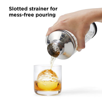 Rabbit Cocktailshaker aus Glas (530 ml) mit aufgedruckten Messskalen, Mehrzweck-Edelstahldeckel mit 44-ml-Messbecher und Sieb, 10 x 9 x 23 cm