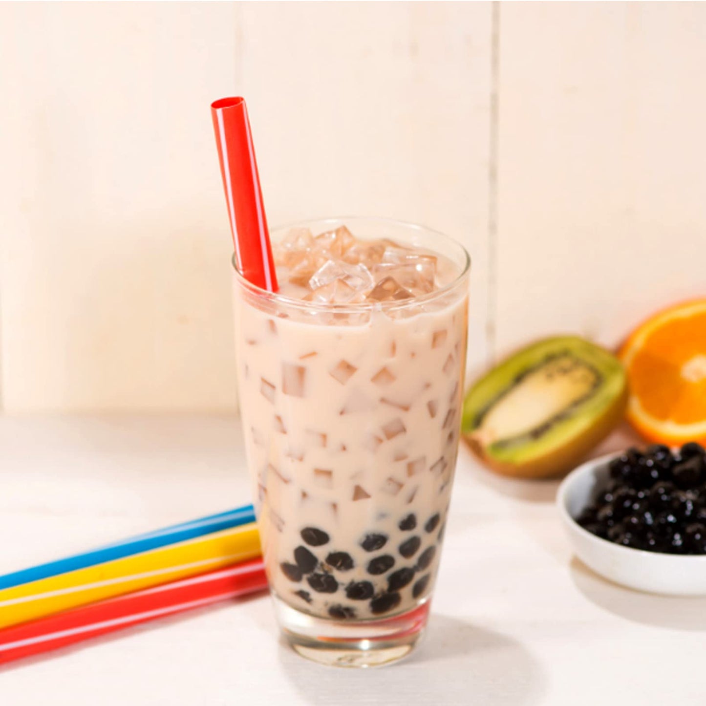 RENYIH 100 Stück Smoothie Boba einzeln verpackte Strohhalme, Jumbo große Einweg-Trinkhalme aus Kunststoff für Bubble Tea und Milchshakes, bunt (0,43 Zoll breit x 8,2 Zoll lang)