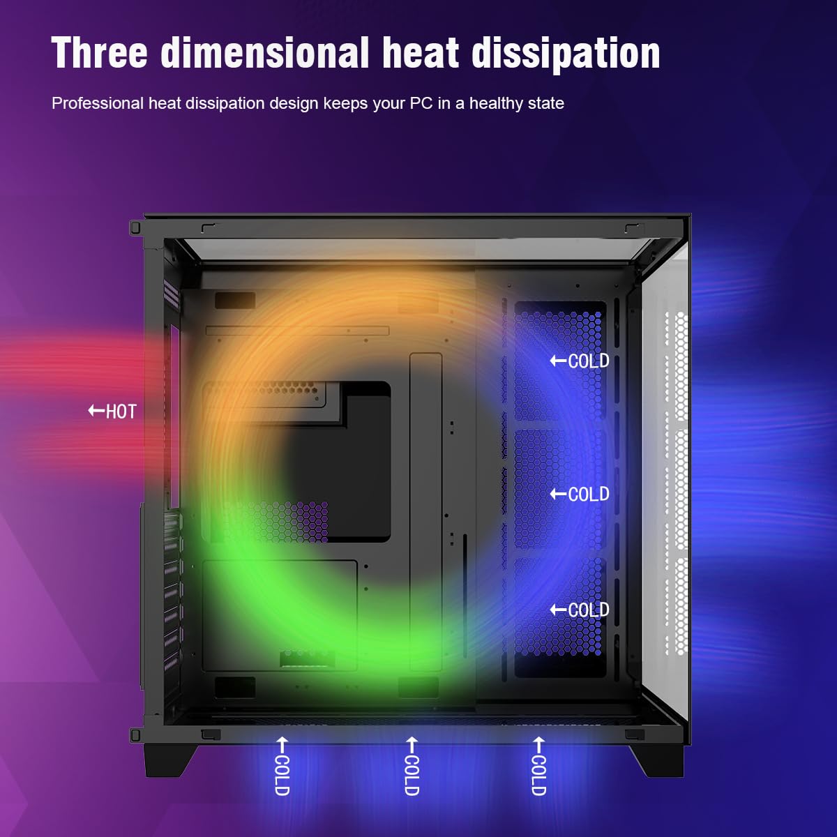 RUIX OV403 ATX Mid-Tower PC Case, Pre-Installed 4 x 120mm Prism ARGB PWM Fans and Graphics Card Holder, Three-Sided Tempered Glass Panels, USB 3.0 & Type-C Ports, Gaming Computer Case - Black