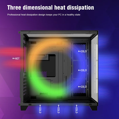 RUIX OV403 ATX Mid-Tower PC Case, Pre-Installed 4 x 120mm Prism ARGB PWM Fans and Graphics Card Holder, Three-Sided Tempered Glass Panels, USB 3.0 & Type-C Ports, Gaming Computer Case - Black