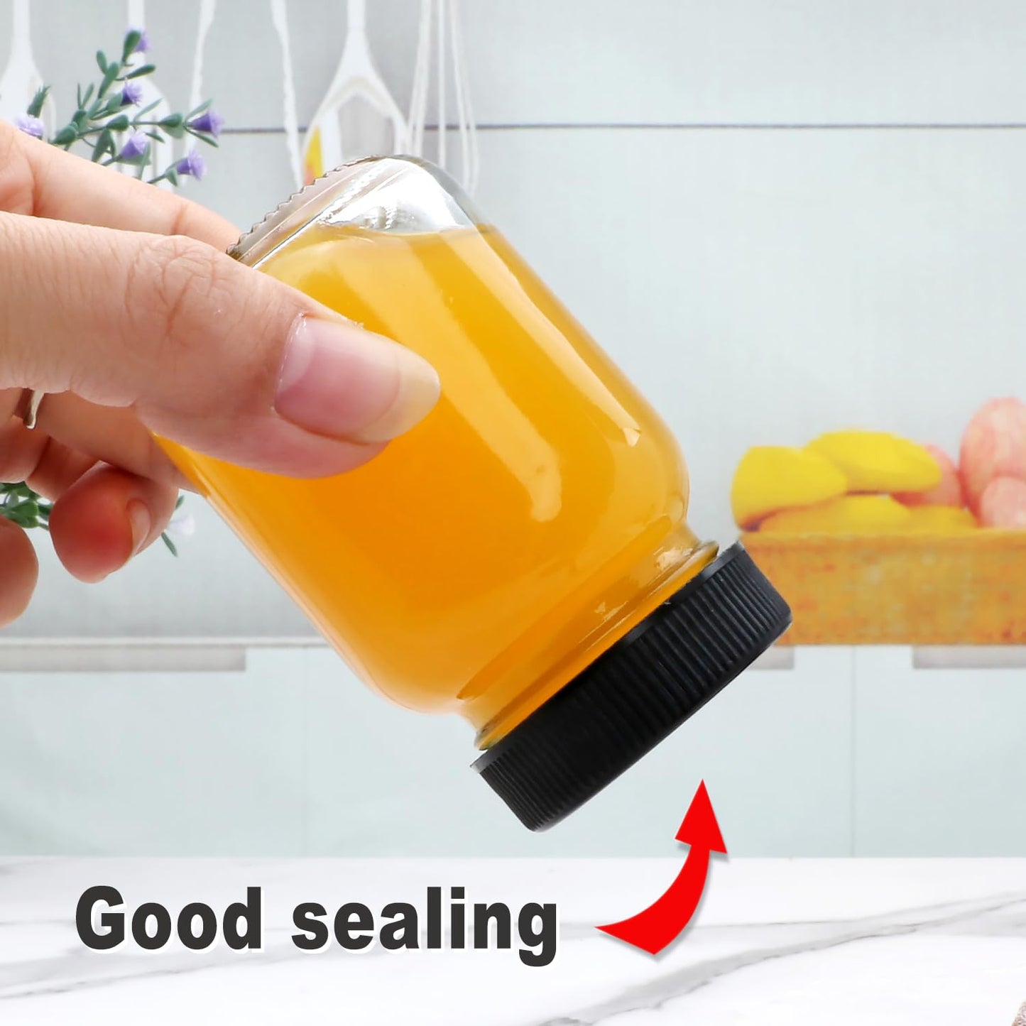 QAPPDA 2oz Mason Jars Set mit 48 Gläsern, Gewürzgläser aus Glas mit schwarzen Deckeln, kleine Mason-Saftflaschen für Ingwer-Shots, Honig, Marmelade, Gastgeschenke