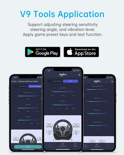 PXN V9 Gaming-Rennlenkrad mit Pedalen und Schalthebel, 270/900 Grad Lenkrad für PC, Xbox One, Xbox Series X/S, PS4, PS3 und Switch 
