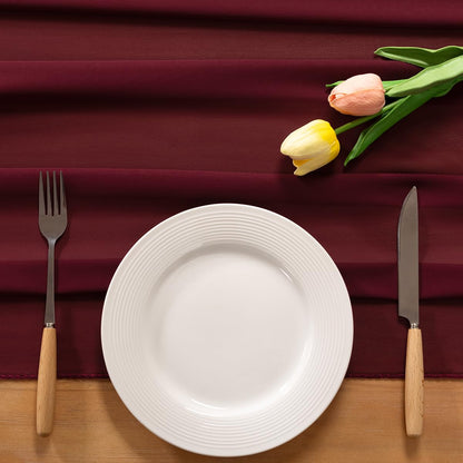 Socomi Burgundy Chiffon Table Runner Fall Thanksgiving Boho Rustic 10ft 29x120 Inches Wedding Runner Sheer Bridal Shower Decorations