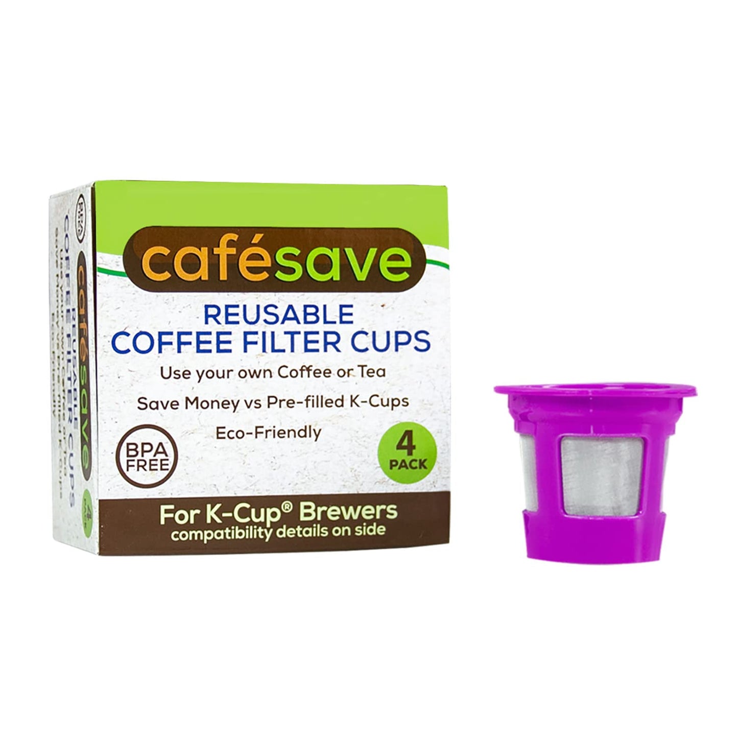 Perfect Pod 1-Stream Cafe Save Reusable K Cup Pod Coffee Filters - Refillable Coffee Pod Capsules with Built-In, Integrated Mesh Strainer for use with Keurig & Select Single Cup Coffee Makers, 4-Pack