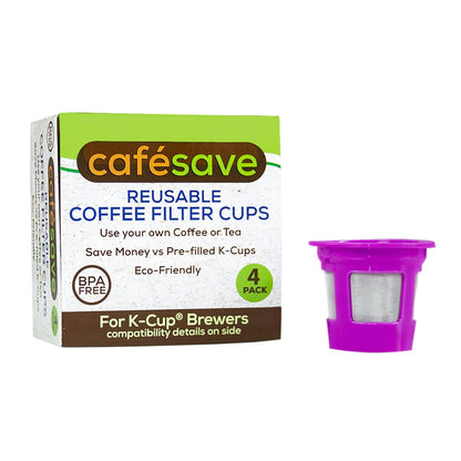 Perfect Pod 1-Stream Cafe Save Reusable K Cup Pod Coffee Filters - Refillable Coffee Pod Capsules with Built-In, Integrated Mesh Strainer for use with Keurig & Select Single Cup Coffee Makers, 4-Pack