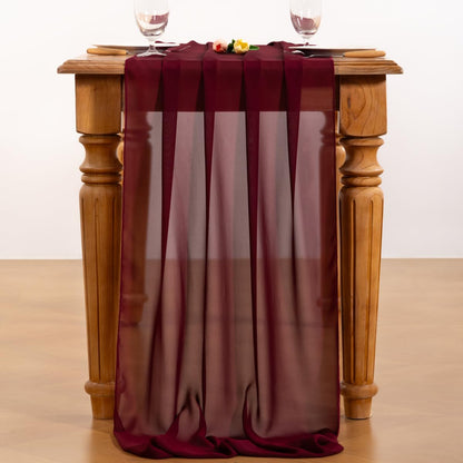 Socomi Burgundy Chiffon Table Runner Fall Thanksgiving Boho Rustic 10ft 29x120 Inches Wedding Runner Sheer Bridal Shower Decorations
