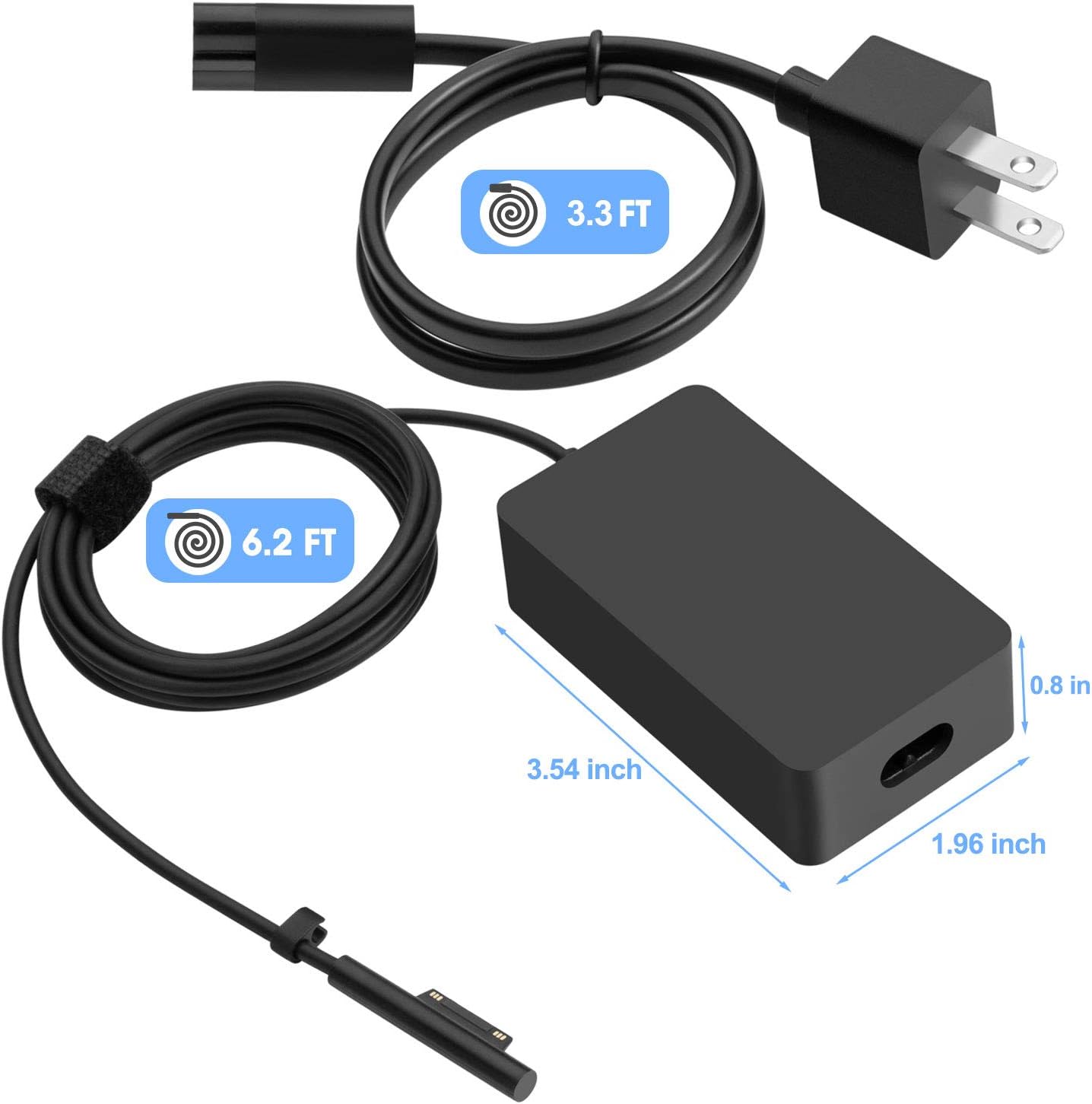 Surface Charger, 44W Power Supply Adapter for Microsoft Surface Pro 3/4/5/6/7, Surface Laptop, Surface Book, Surface Go, Surface Laptop Go, with 6.2 Ft Power Cord