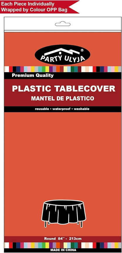Orange Plastic Tablecloths 2 Pack Disposable Table Covers 84 Inch Circle Bridal Shower Party Tablecovers PEVA Fall Colors Table Cloths for BBQ Picnic Birthday Wedding Parties 6 ft Round Table Use