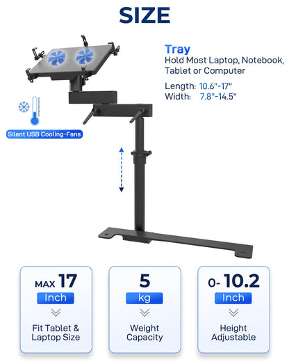 SPIRRELAB Truck Laptop Mount Fit for 19-25 Chevy Silverado, Tahoe, GMC Sierra, No-Drilling Vehicle Laptop Mount Built-in Cooling Fan Adjustable Truck Computer Stand